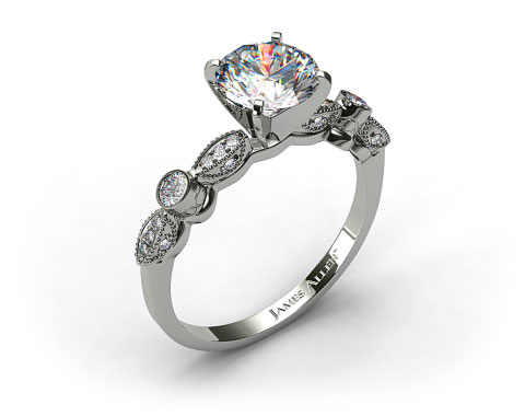 14k White Gold Antique Bezel and Pave Set Engagement Ring